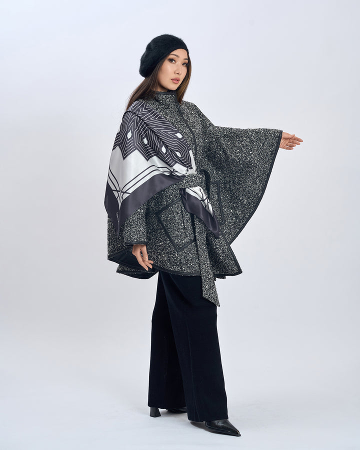 SUMATRA Mandala Silk Scarf – Black and White