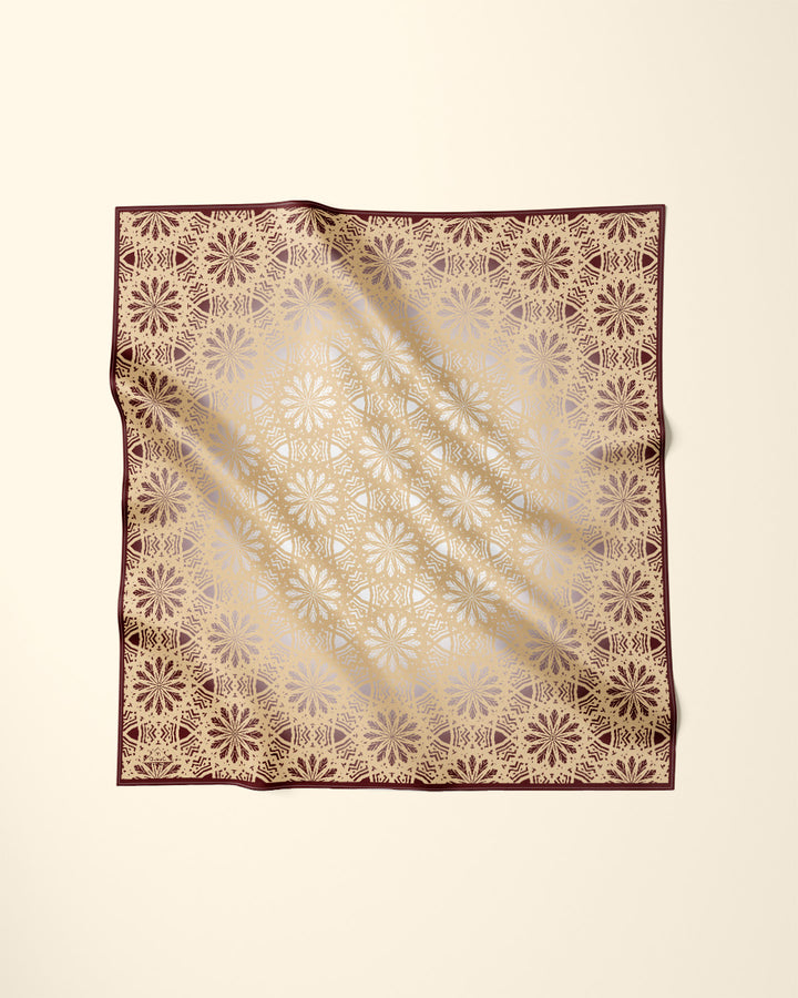 SUNNY LACE Mandala Designer Silk Scarf Beige Brown by Alesia Chaika