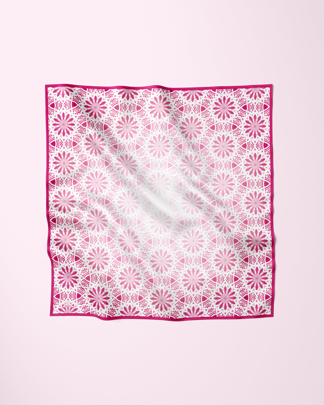 SUNNY LACE Mandala Designer Silk Scarf Pink White by Alesia Chaika