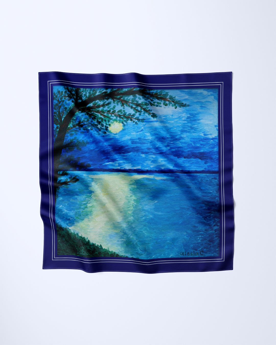 Sunrise Nautical Navy Blue Silk Pocket Square by Alesia Chaika