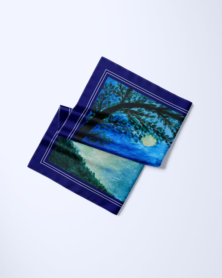 Sunrise Nautical Navy Blue Silk Pocket Square by Alesia Chaika