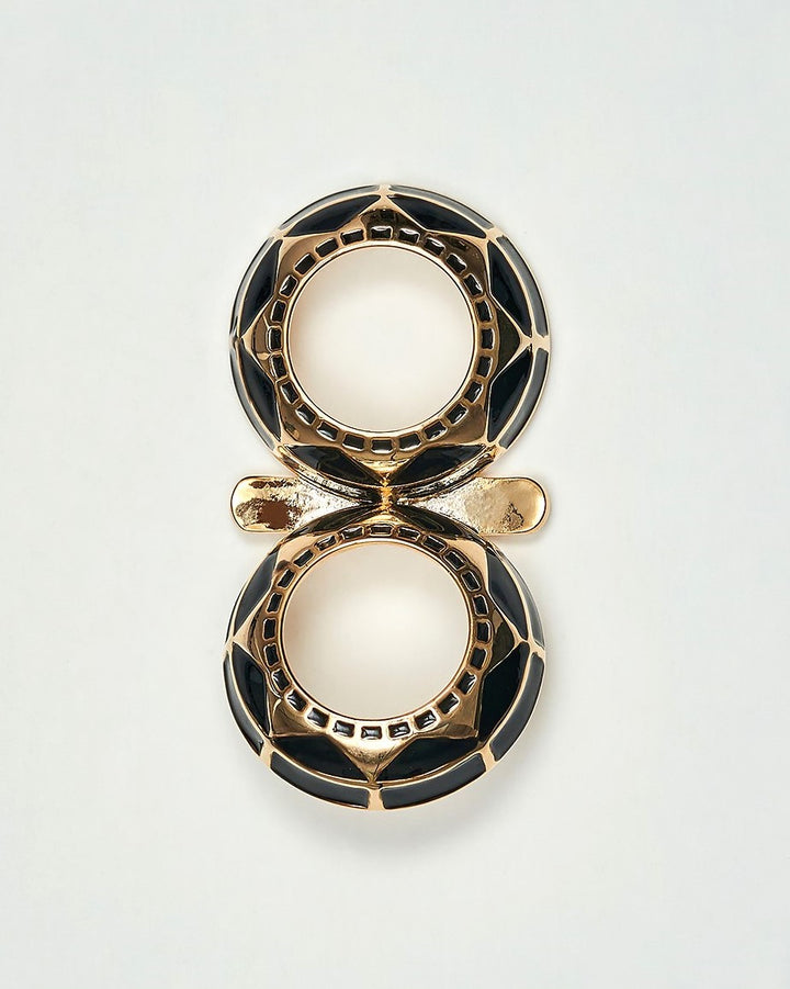 INFINITY8 Scarf Charm-Ring 18K Gold Black Enamel Plated Brass
