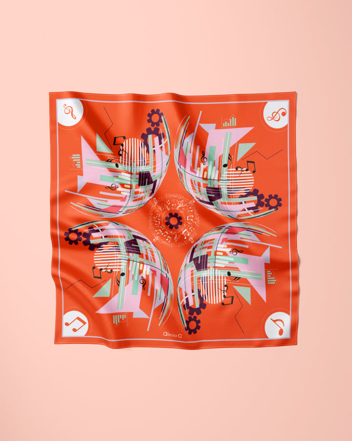 Symphony of Innovation Silk Scarf - Orange Mint Green - Alesia C. AI Era Collection