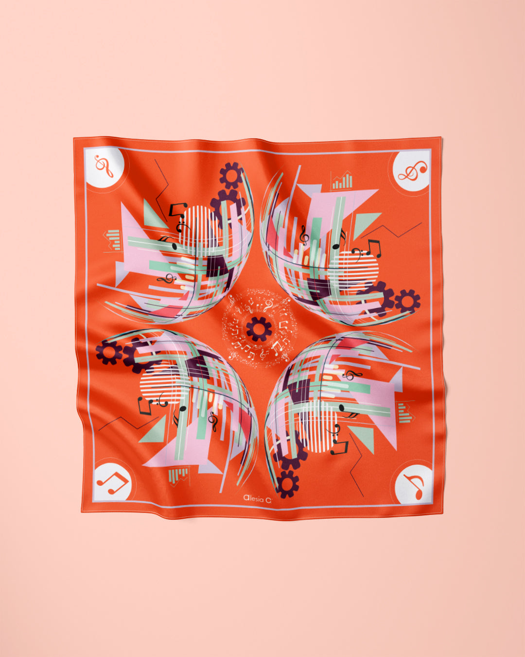 Griffin Museum of Science and Industry Symphony Innovation AI Era Orange White Silk Pocket Square Alesia Chaika AlesiaC.com