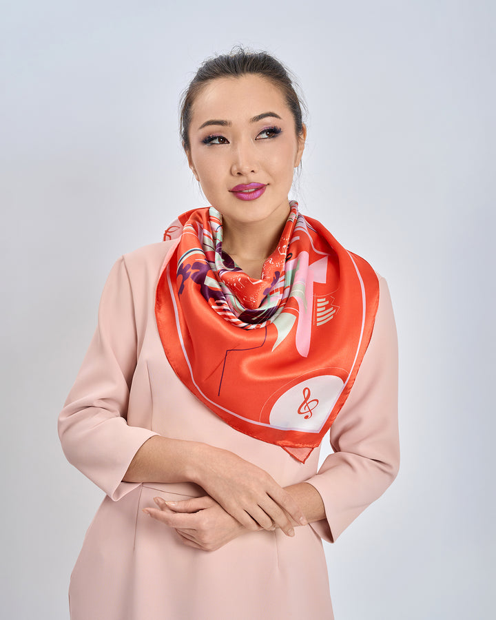 Symphony of Innovation Silk Scarf - Orange Mint Green - Alesia C. AI Era Collection