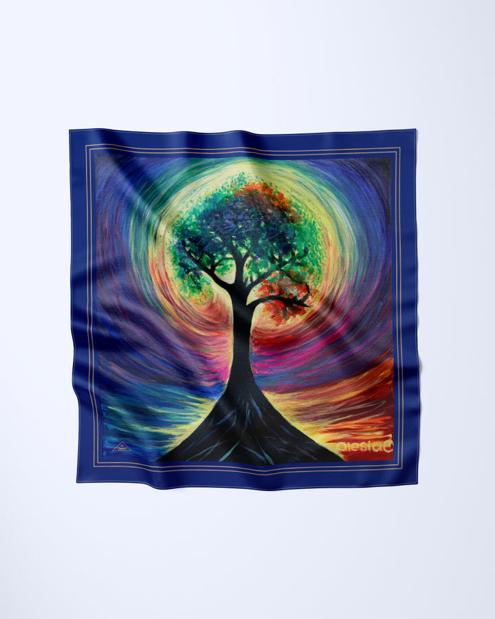 Tree of Life Multicolor Silk Pocket Square by Alesia Chaika
