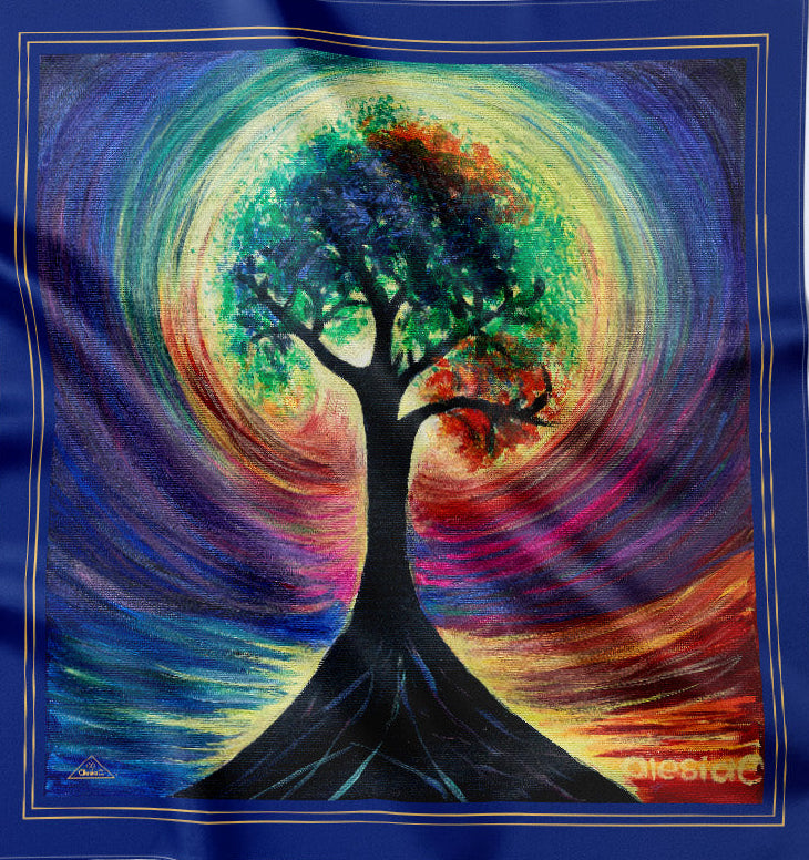 Tree of Life Multicolor Silk Pocket Square by Alesia Chaika