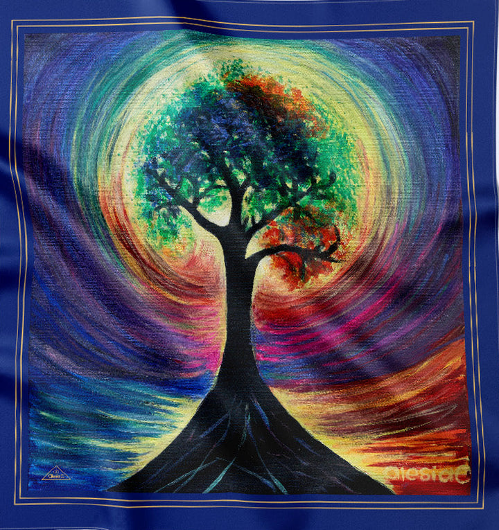 Tree of Life Multicolor Silk Pocket Square by Alesia Chaika