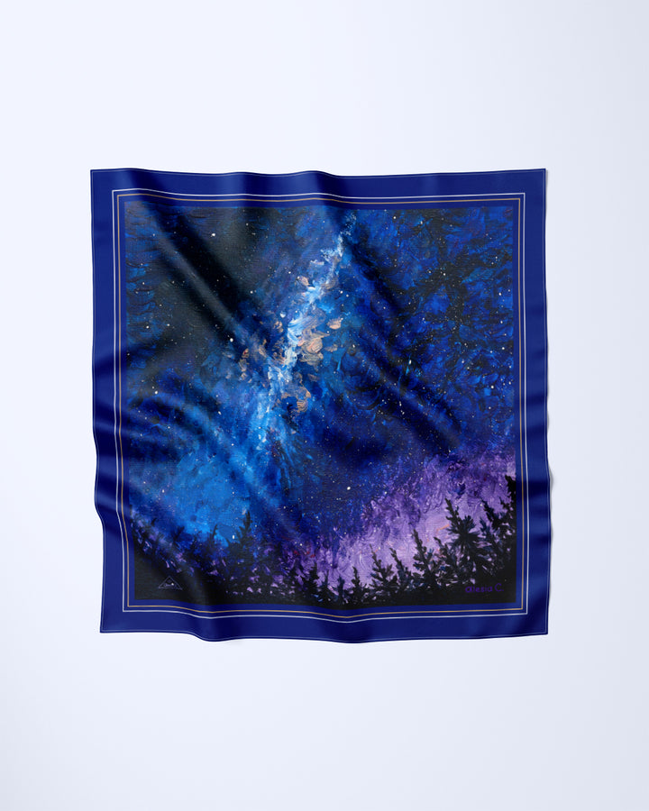 UNIVERSE MILKY WAY Designer Silk Scarf – Blue | Art-A-Porte by Alesia Chaika