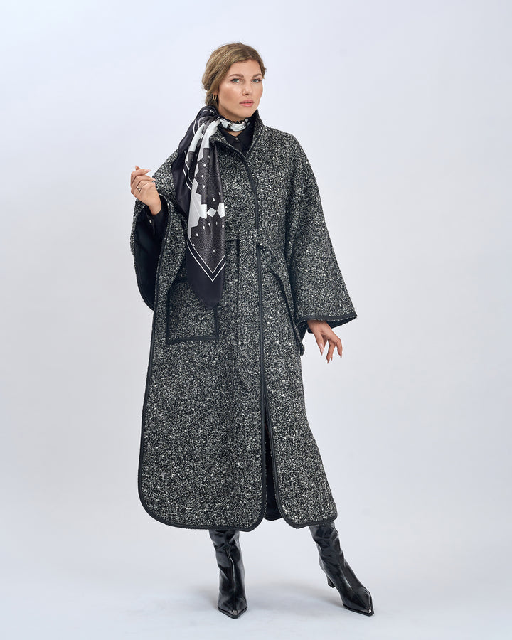 UMBRELLAS RAIN Mandala Silk Square Scarf – Black White