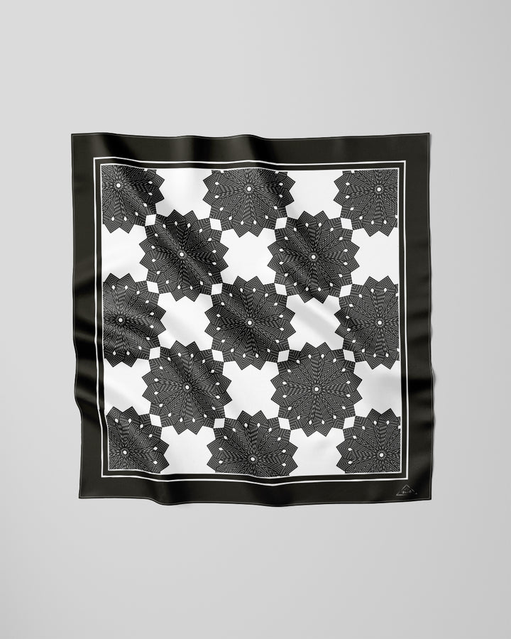 UMBRELLAS RAIN Mandala Silk Square Scarf – Black White