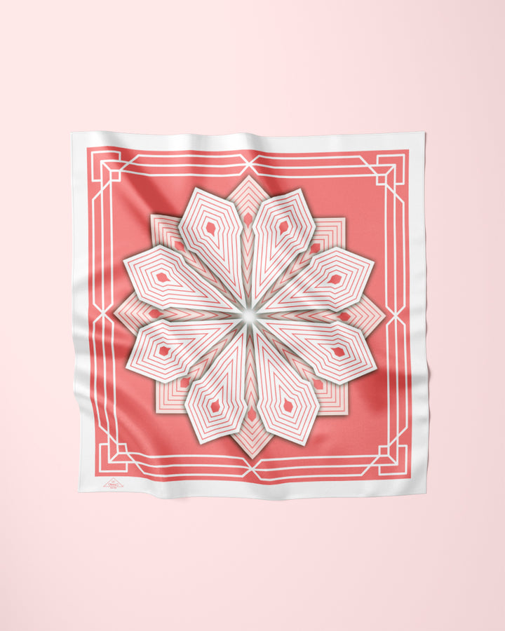 WHITE PEACH SUMATRA Mandala Designer Silk Scarf by Alesia Chaika