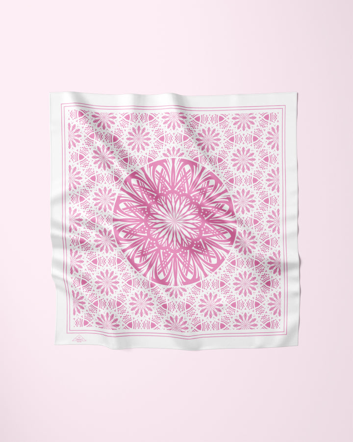 WHITE PINK SERENITY Mandala Designer Silk Scarf Pink White Art A Porte by Alesia Chaika