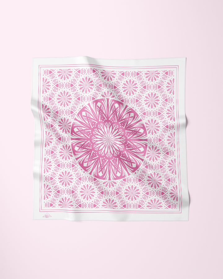 WHITE PINK SERENITY Mandala Designer Silk Scarf Pink White Art A Porte by Alesia Chaika