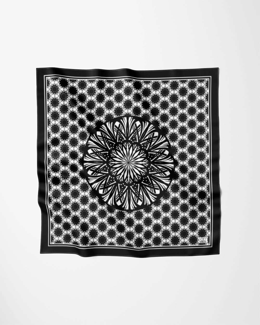 WISDOM Mandala 100% Silk Designer Square Scarf in Black White – Multiple Sizes by Luxury Fashion Designer Alesia Chaika Alesia C.com