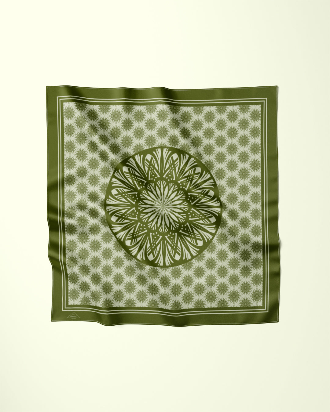 WISDOM Gold Olive Mandala Luxury Designer 100% Silk Scarf by Alesia Chaika AlesiaC.com