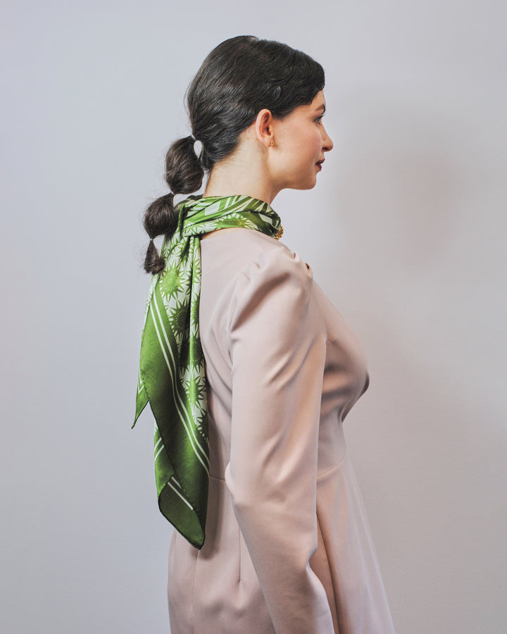 WISDOM Mandala Silk Square Scarf in Olive Sage – Multiple Sizes by Alesia Chaika