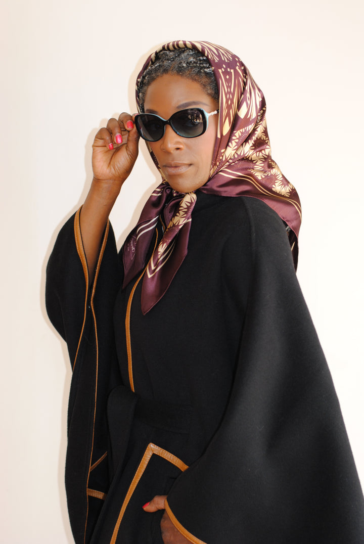 WISDOM Mandala Silk Square Scarf in Plum Beige – Multiple Sizes by Alesia Chaika