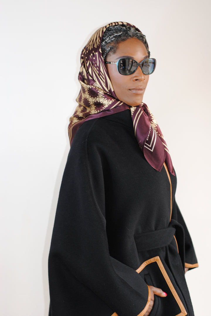 WISDOM Mandala Silk Square Scarf in Plum Beige – Multiple Sizes by Alesia Chaika