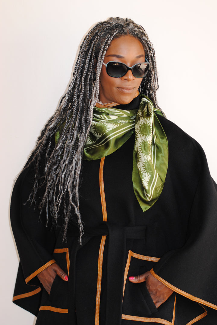 WISDOM Mandala Silk Square Scarf in Olive Sage – Multiple Sizes by Alesia Chaika