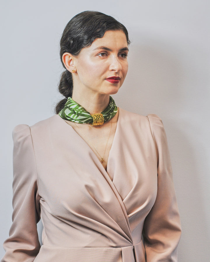 WISDOM Mandala Silk Square Scarf in Olive Sage – Multiple Sizes by Alesia Chaika