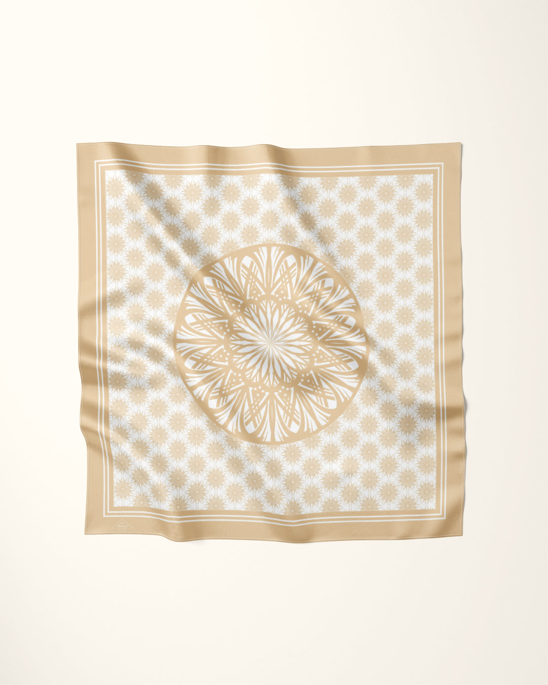 WISDOM Mandala Luxury Designer Silk Square Scarf in Beige White – Multiple Sizes by Alesia Chaika AlesiaC.com