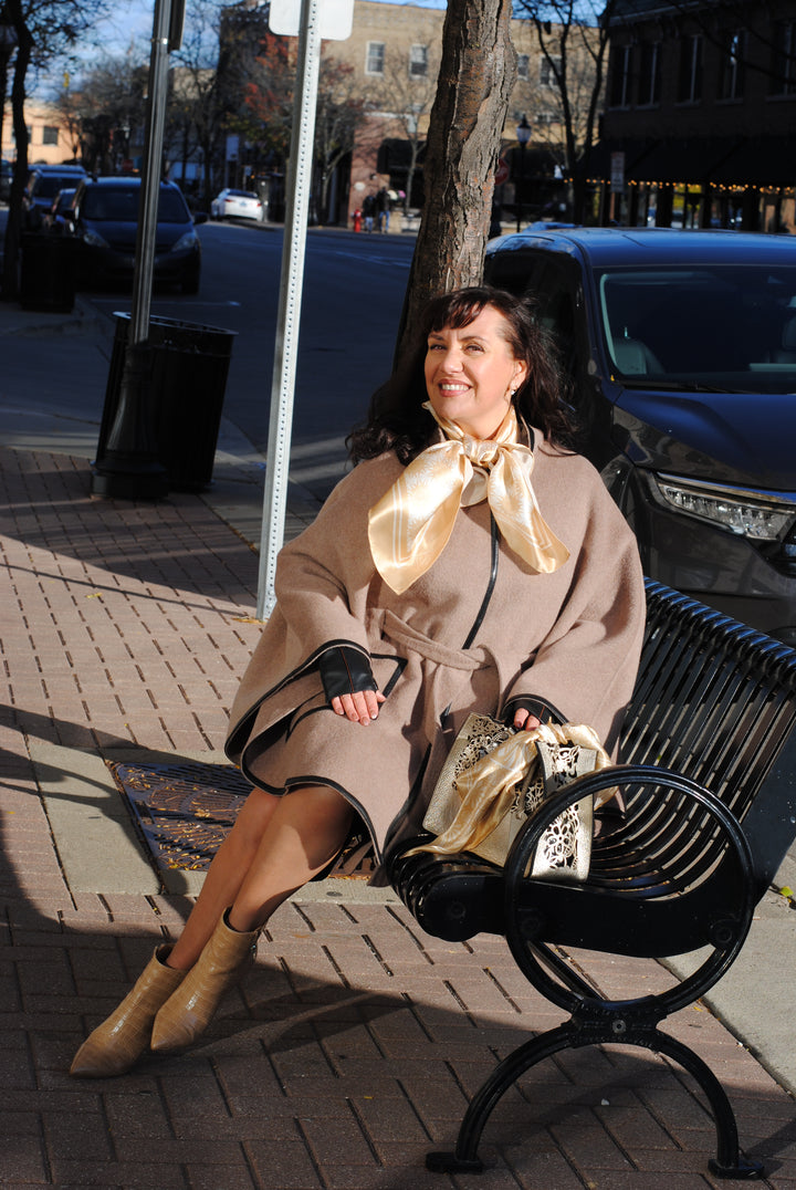 WISDOM Mandala Silk Square Scarf in Beige White – Multiple Sizes by Alesia Chaika