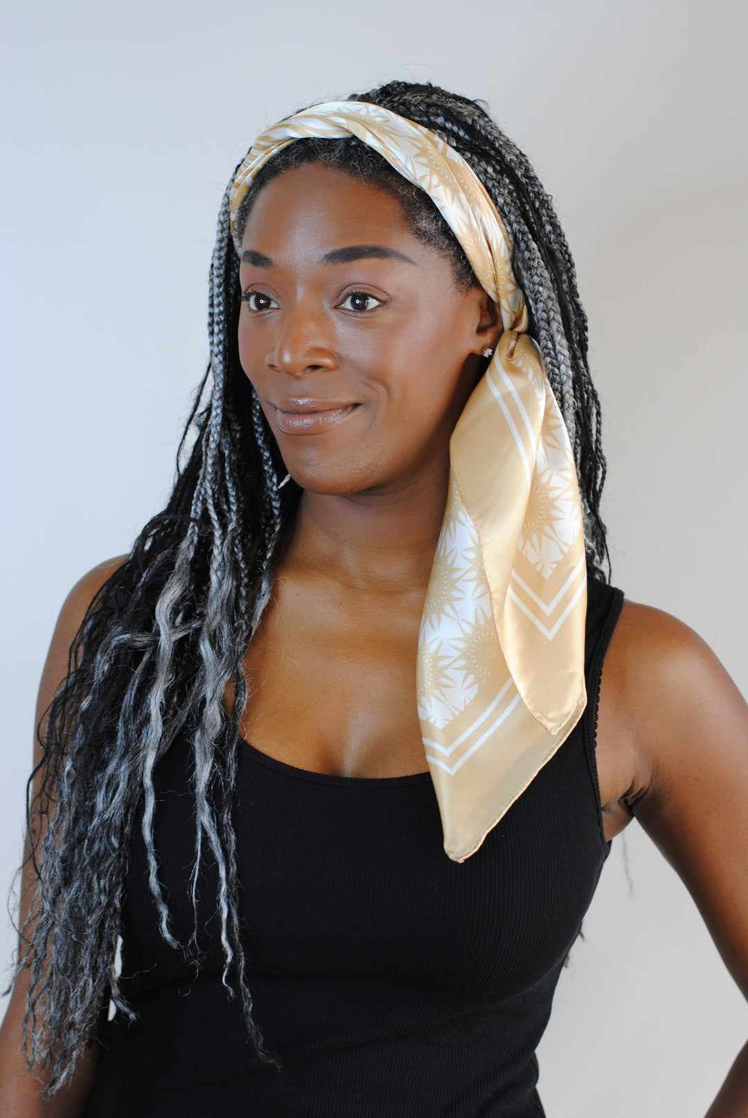 WISDOM Mandala Silk Square Scarf in Beige White – Multiple Sizes by Alesia Chaika