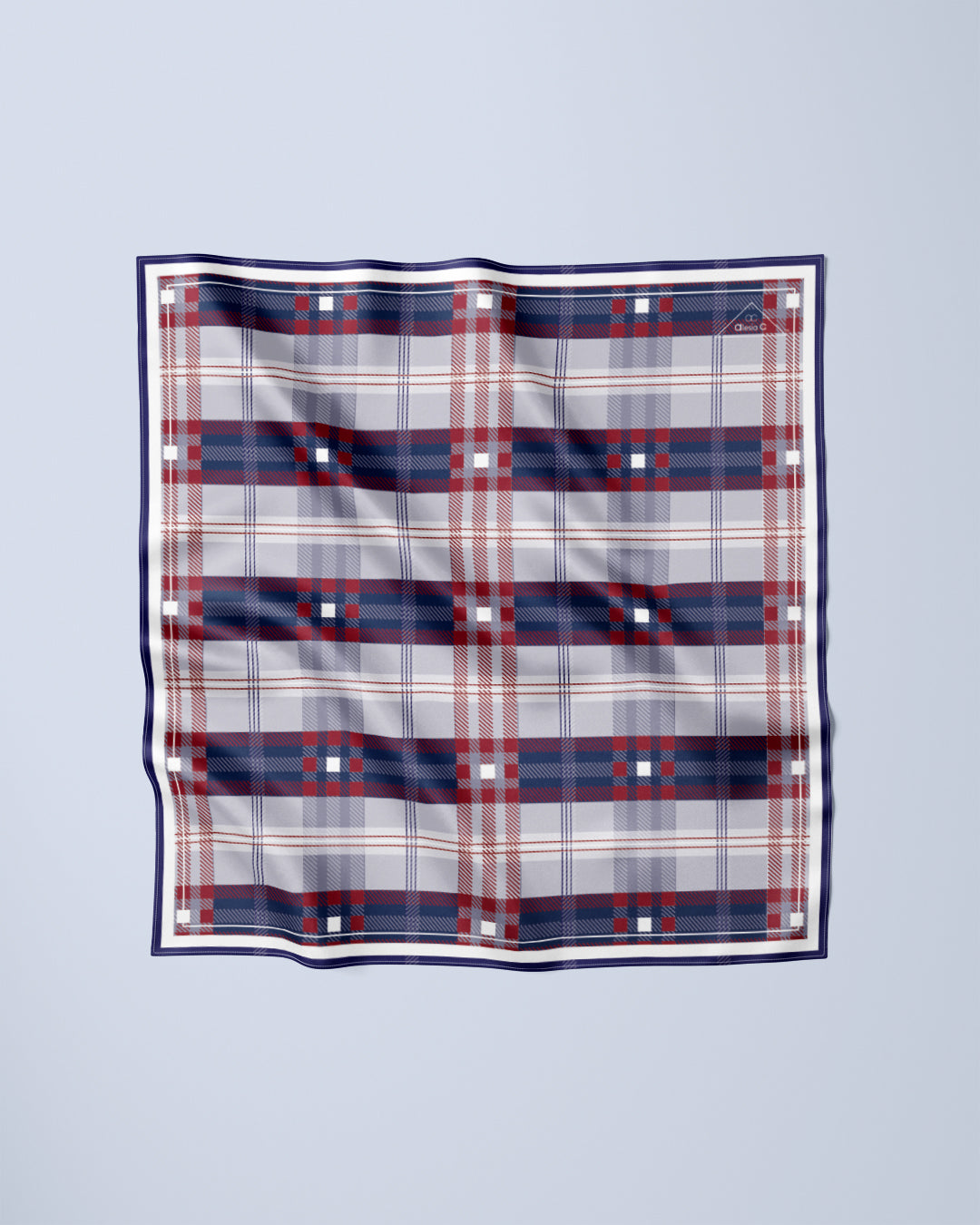 White Navy Plaid Silk Pocket Square by Alesia C.