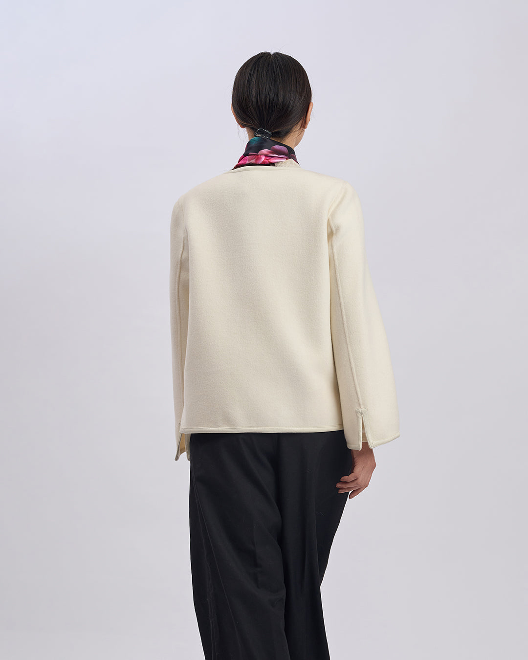 LADY AUTO Virgin Wool Short Coat - White Leather Trim
