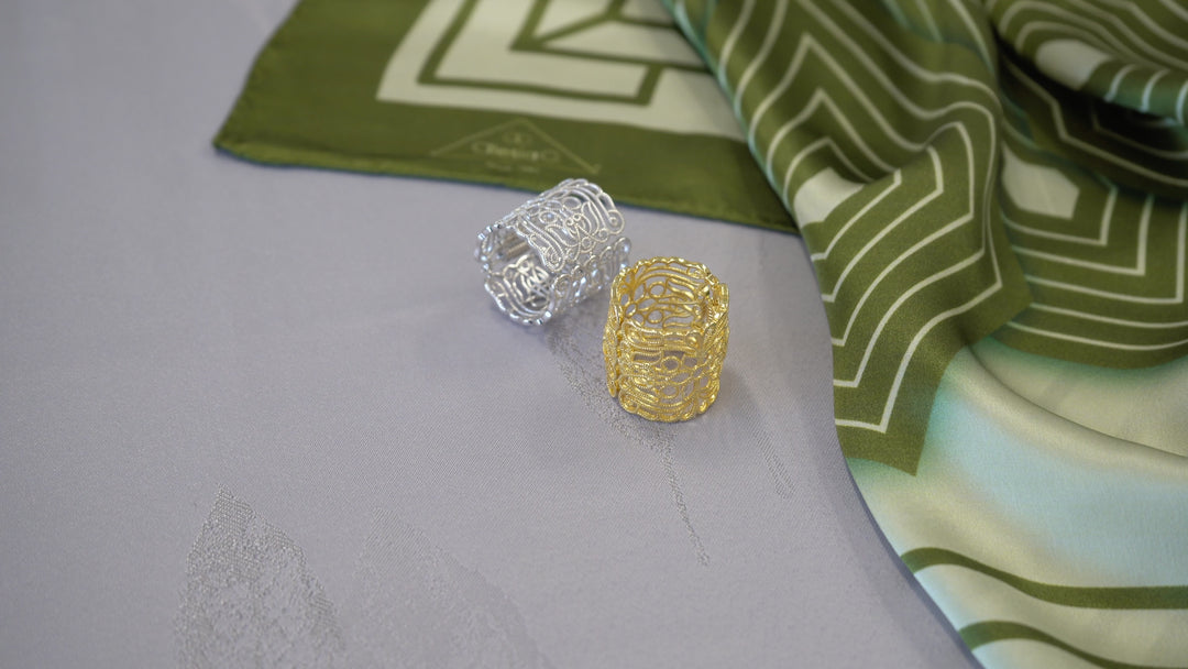 How To Tie and Style A Filigree HIGH LAND Scarf Ring 18K White Gold Plated Over Brass by Alesia Chaika