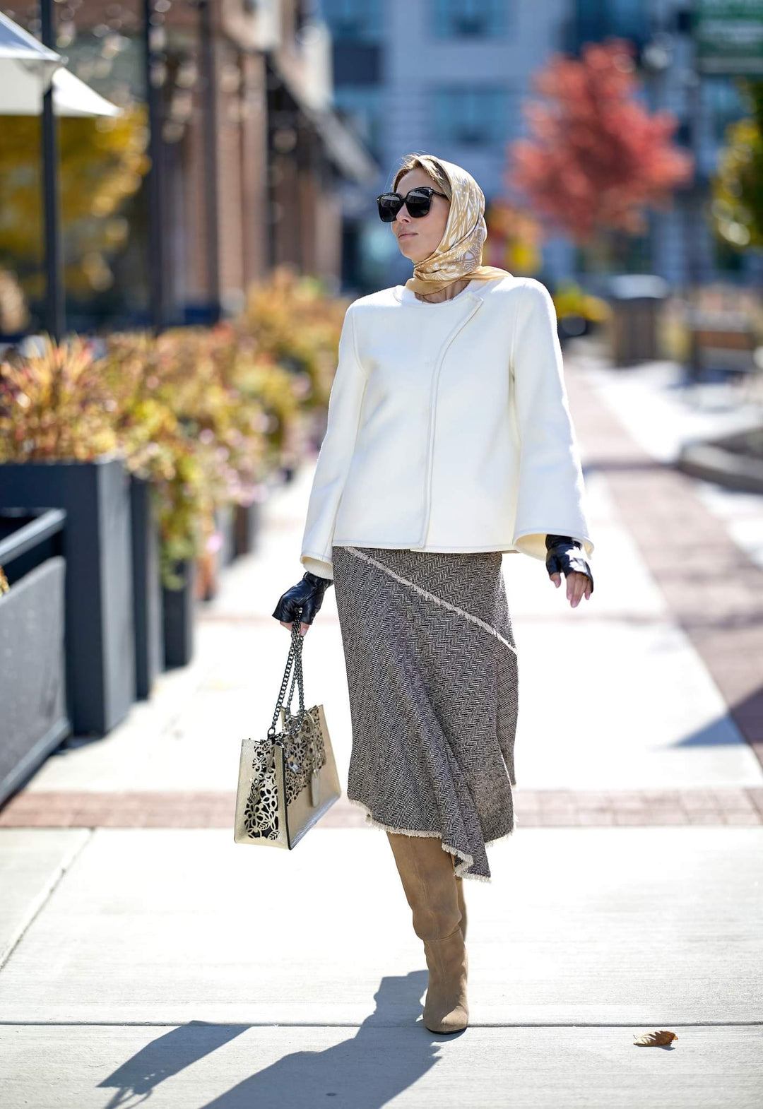 SERENITY Mandala Designer Silk Square Scarf – Beige White – Hand-Rolled Edges – Multiple Sizes