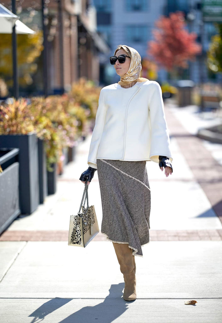 SERENITY Mandala Designer Silk Square Scarf – Beige White – Hand-Rolled Edges – Multiple Sizes