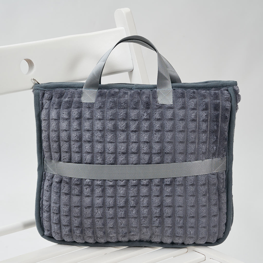 Gift For Him or Her Alesia C. TRAVEL COZY 4-in-1 Blanket-Pillow-Bag Plaid Embossed Plush Velour Gray Christmas Gift