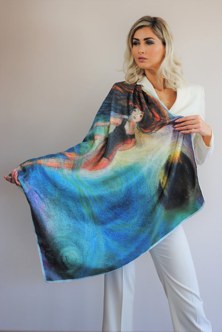 BE GRATEFUL Wearable Art 100% Pure Silk Colorful Scarf by Chicago Fashion Designer Alesia Chaika