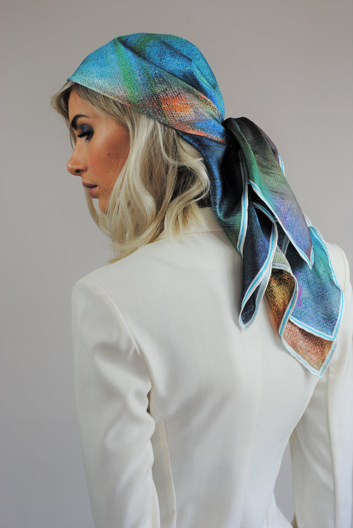 How To Wear A Silk Scarf as a bandana. BE GRATEFUL Wearable Art 100% Pure Silk Colorful Scarf by Chicago Fashion Designer Alesia Chaika