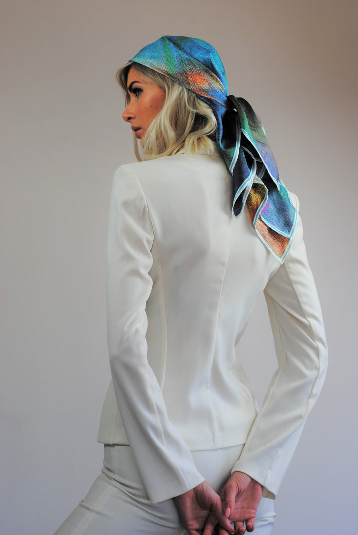 How To Wear A Silk Scarf as a bandana. BE GRATEFUL Wearable Art 100% Pure Silk Colorful Scarf by Chicago Fashion Designer Alesia Chaika