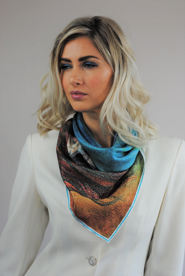 How To Wear A Silk Scarf as a bandana. BE GRATEFUL Wearable Art 100% Pure Silk Colorful Scarf by Chicago Fashion Designer Alesia Chaika