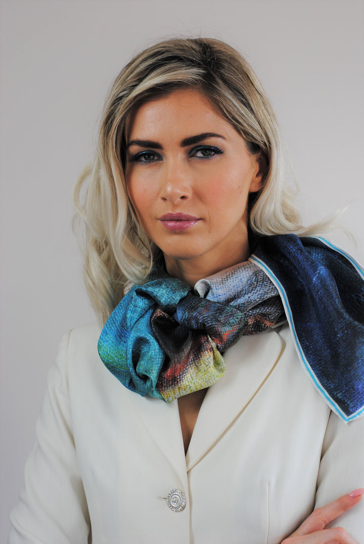 BE GRATEFUL Wearable Art 100% Pure Silk Colorful Scarf by Chicago Fashion Designer Alesia Chaika