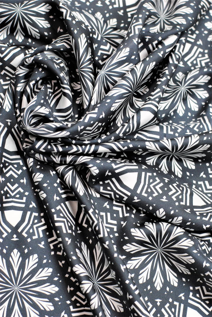 Aster Mandala Pure Silk Scarf in Black White White by Alesia Chaika