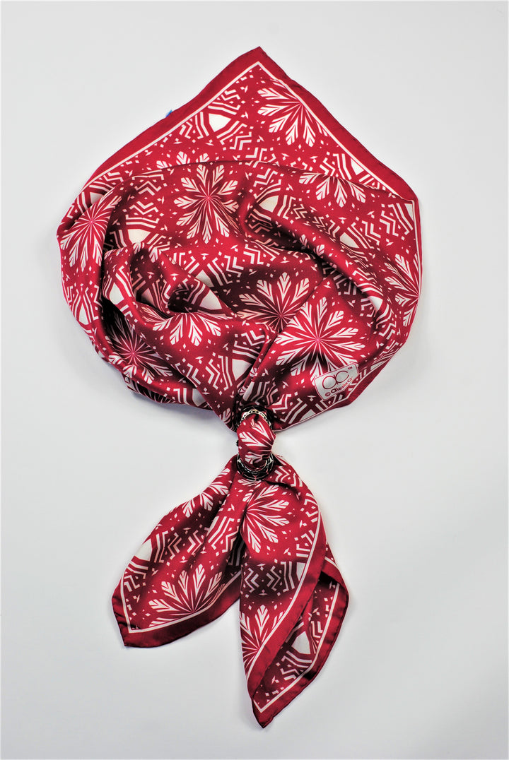 ASTER Mandala Art Pure Silk Square Scarf in Burgundy White by Chicago Fashion Designer Alesia Chaika