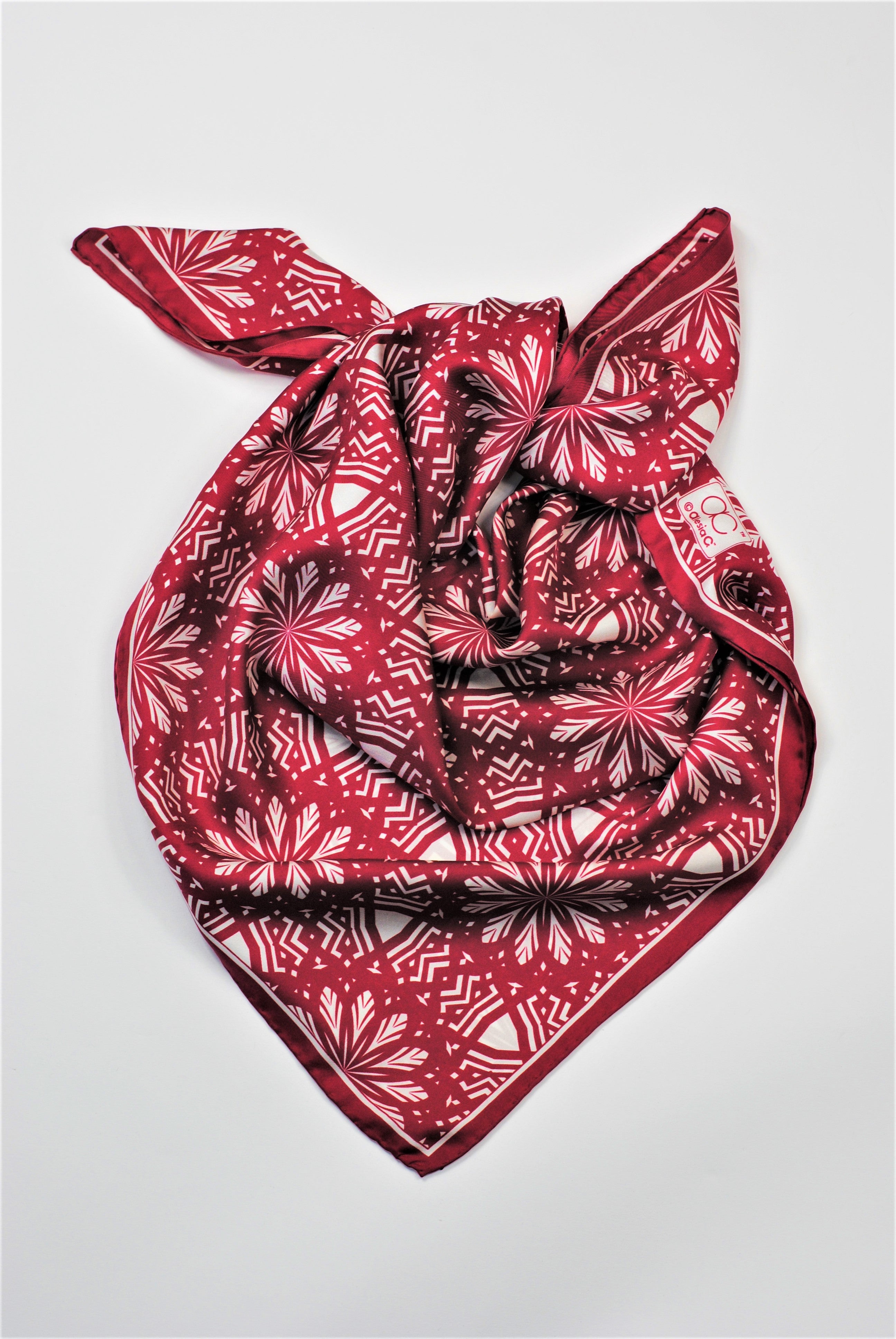 Aster Mandala Silk Scarf - Burgundy White – Alesia C