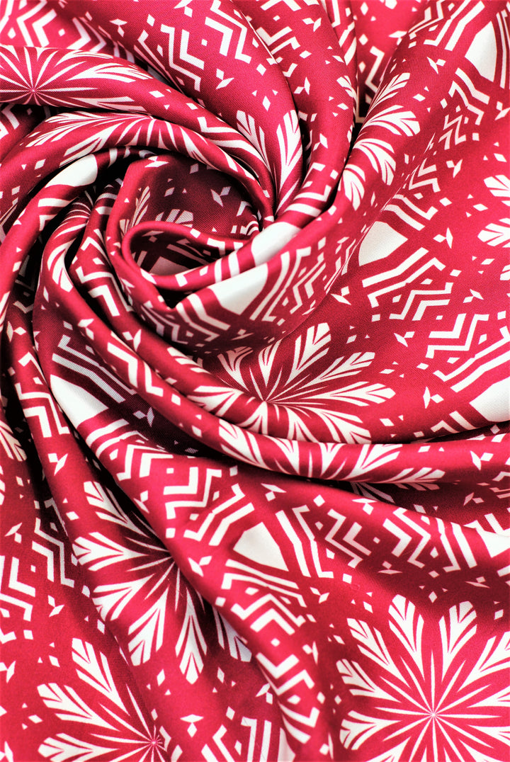 ASTER Mandala Art Pure Silk Square Scarf in Burgundy White by Chicago Fashion Designer Alesia Chaika