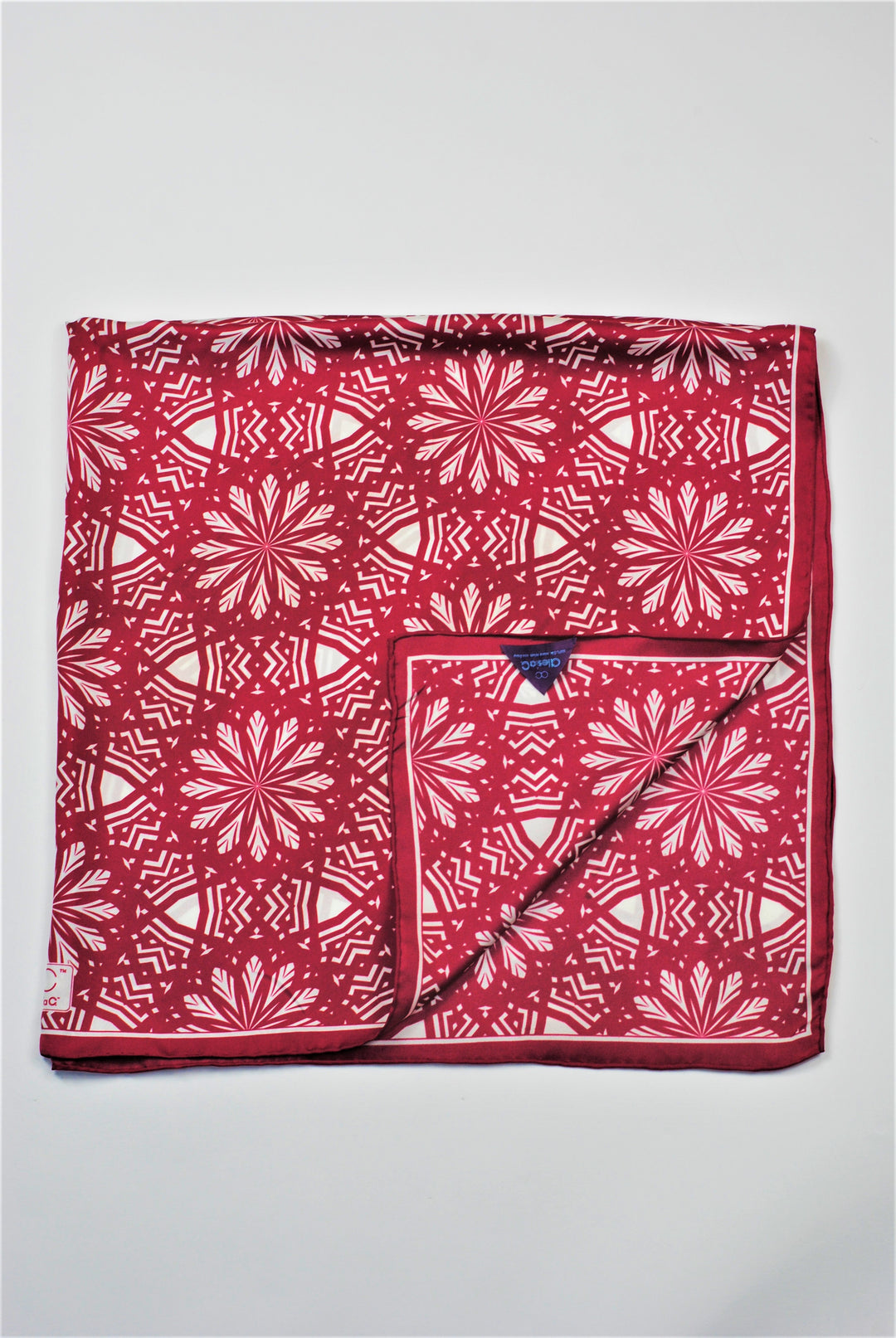 ASTER Mandala Art Pure Silk Square Scarf in Burgundy White by Chicago Fashion Designer Alesia Chaika