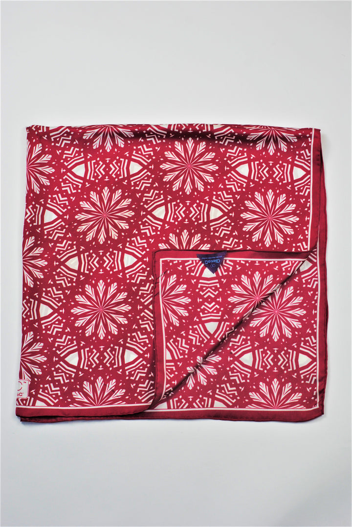 ASTER Mandala Art Pure Silk Square Scarf in Burgundy White by Chicago Fashion Designer Alesia Chaika