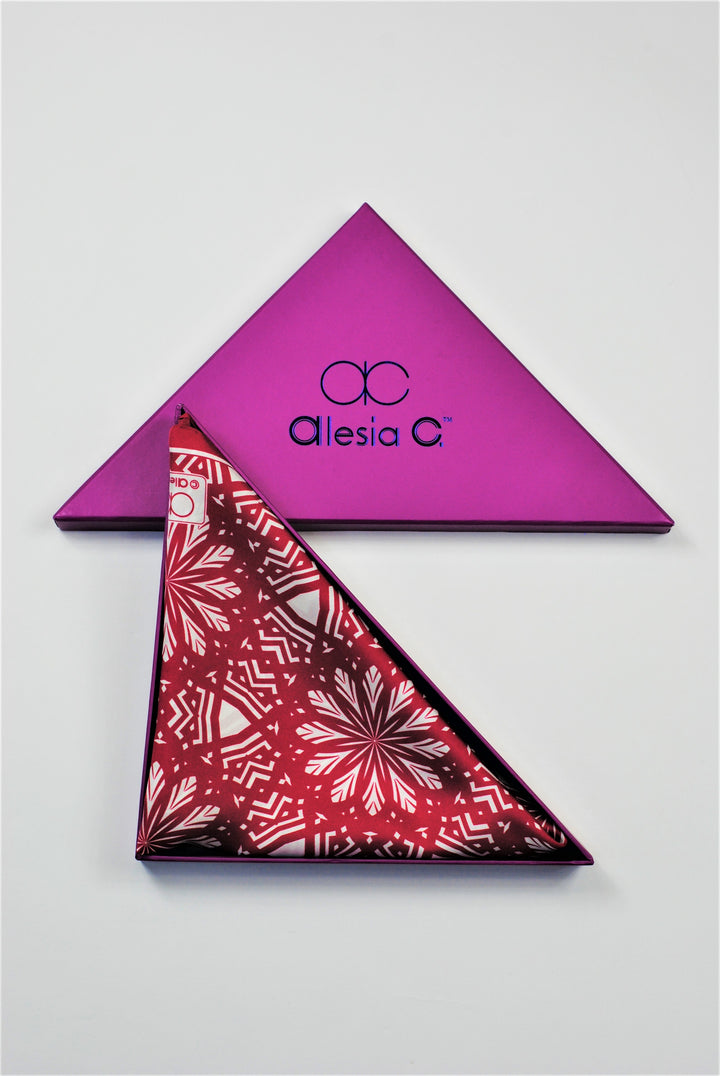 ASTER Mandala Art Pure Silk Square Scarf in Burgundy White by Chicago Fashion Designer Alesia Chaika