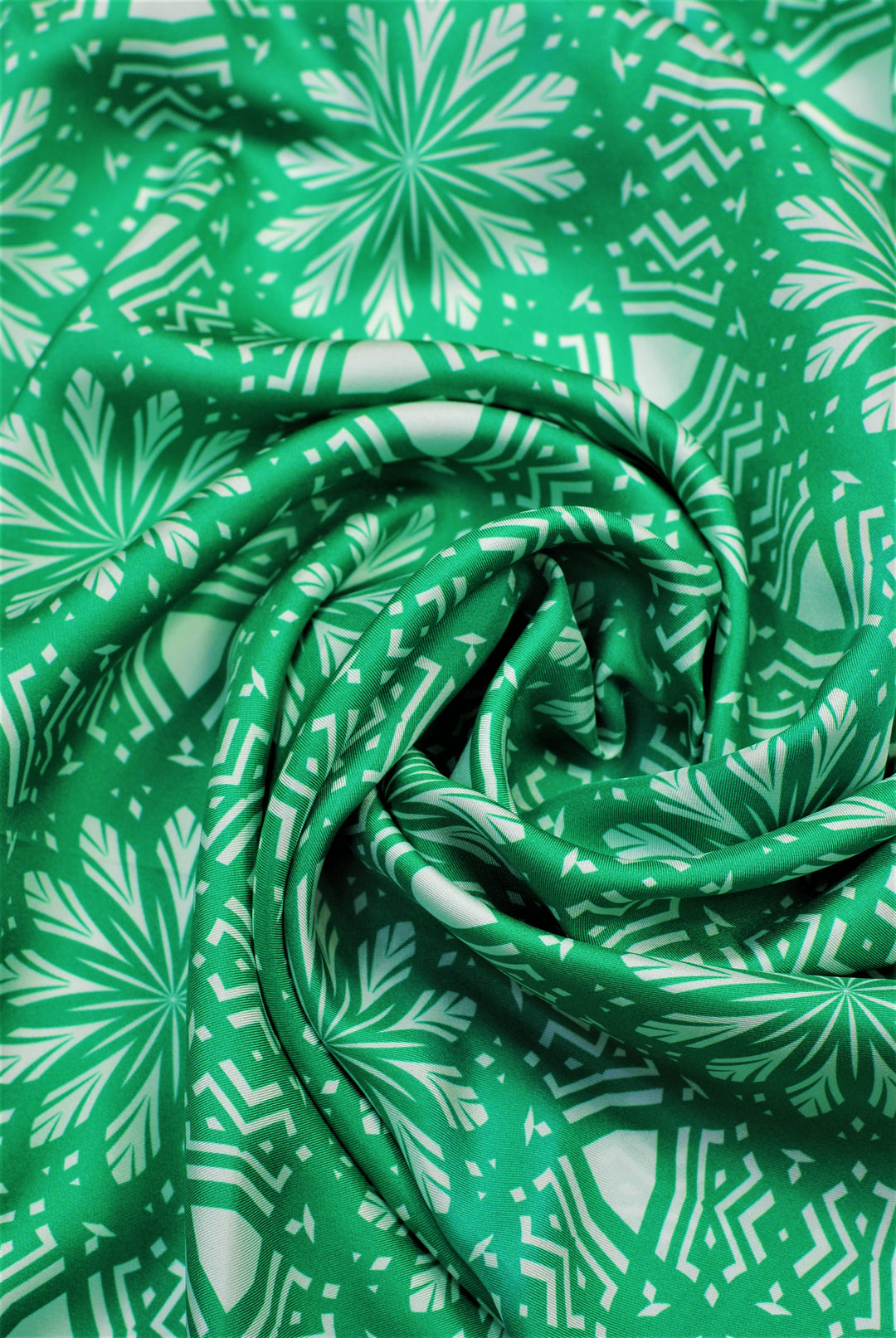 ASTER Spiritual Mandala Art Pure Silk Square Scarf in Green White by Chicago Fashion Designer Alesia Chaika Best Gift For Her