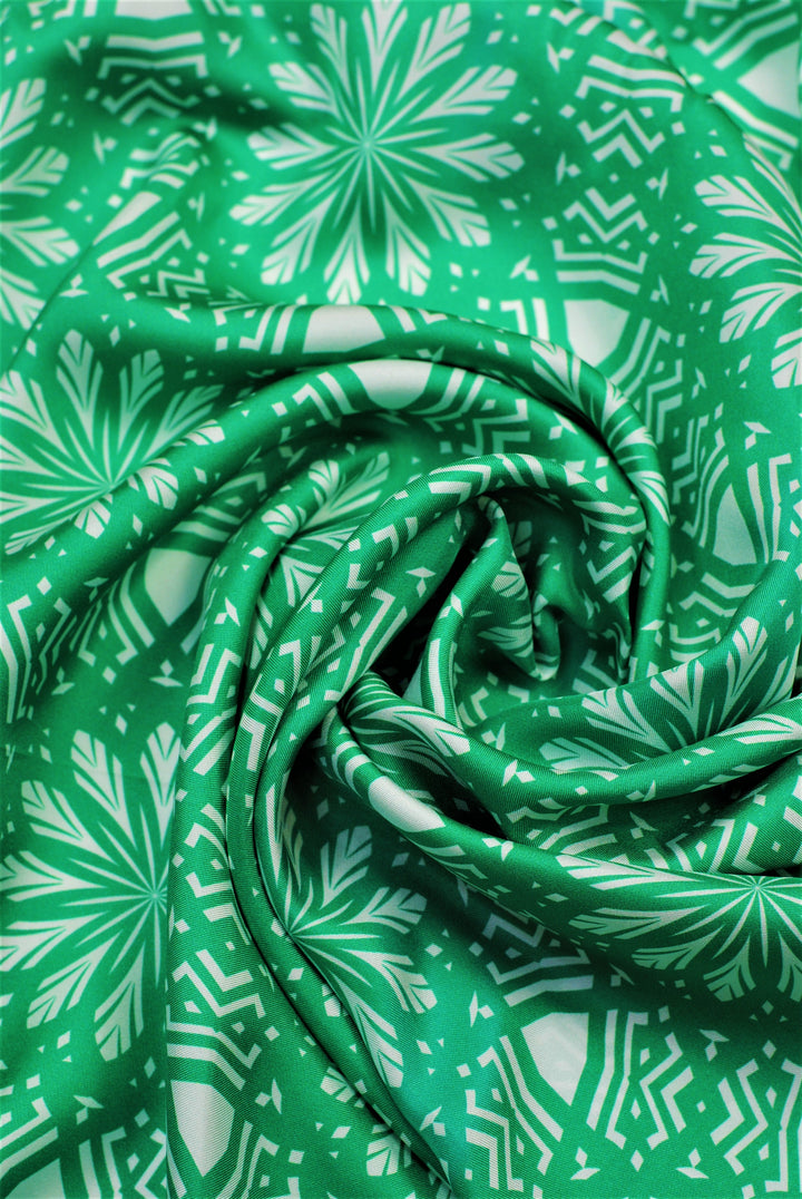 ASTER Spiritual Mandala Art Pure Silk Square Scarf in Green White by Chicago Fashion Designer Alesia Chaika Best Gift For Her