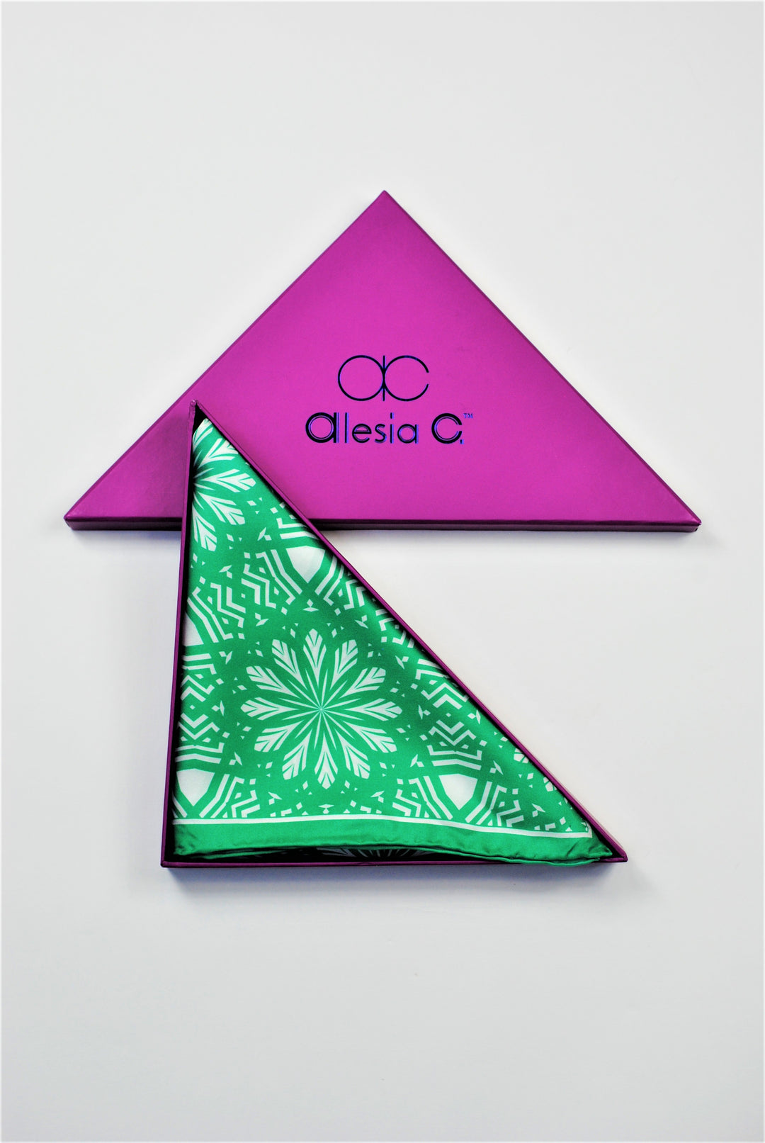 ASTER Spiritual Mandala Art Pure Silk Square Scarf in Green White by Chicago Fashion Designer Alesia Chaika Best Gift For Her