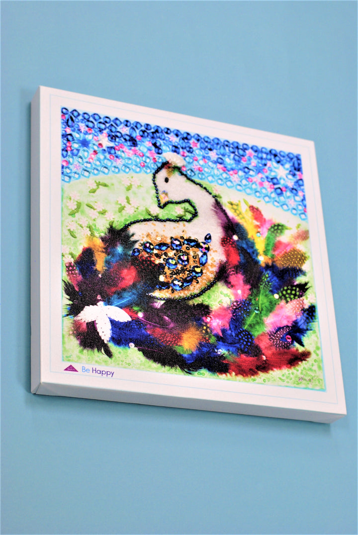 Be Happy Wall Decor Canvas Bird of Happiness Peacock Wall Art Mosaic by Alesia C. Fine Art Painting Home Decor Birthday Gift Chicago Art Artist Colorful Home Decor Souvenir Alesia C.